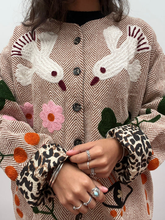 Tweed embroidery jacket birds