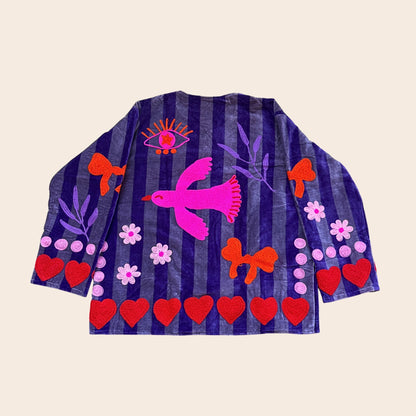 TOUT - Birds Jacket Velvet Purple stripes