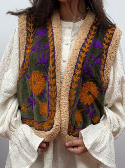 TOUT - Velvet gilet teddy PURPLE ORANGE - All season - free size (34-44)