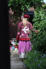 Velvet embroidery jacket birds purple