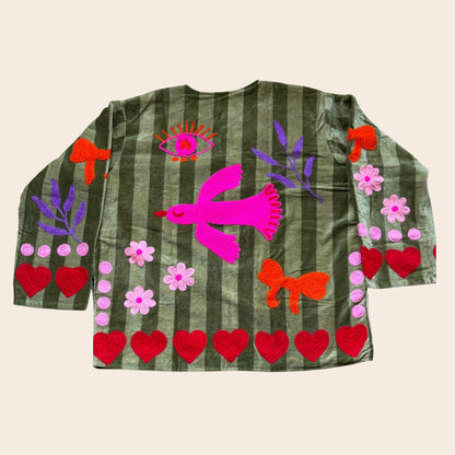 TOUT - Birds Jacket Velvet Green stripes
